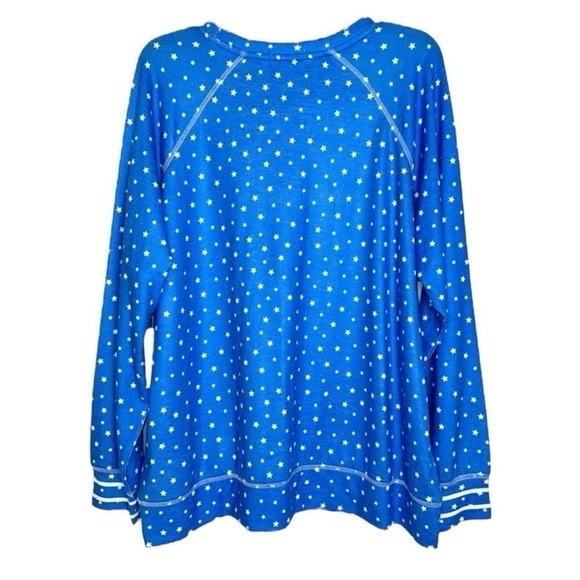 PJ Salvage Long Sleeve Blue w/ White Stars Soft Pajama Top Plus Size 2X NWT - Picture 2 of 6
